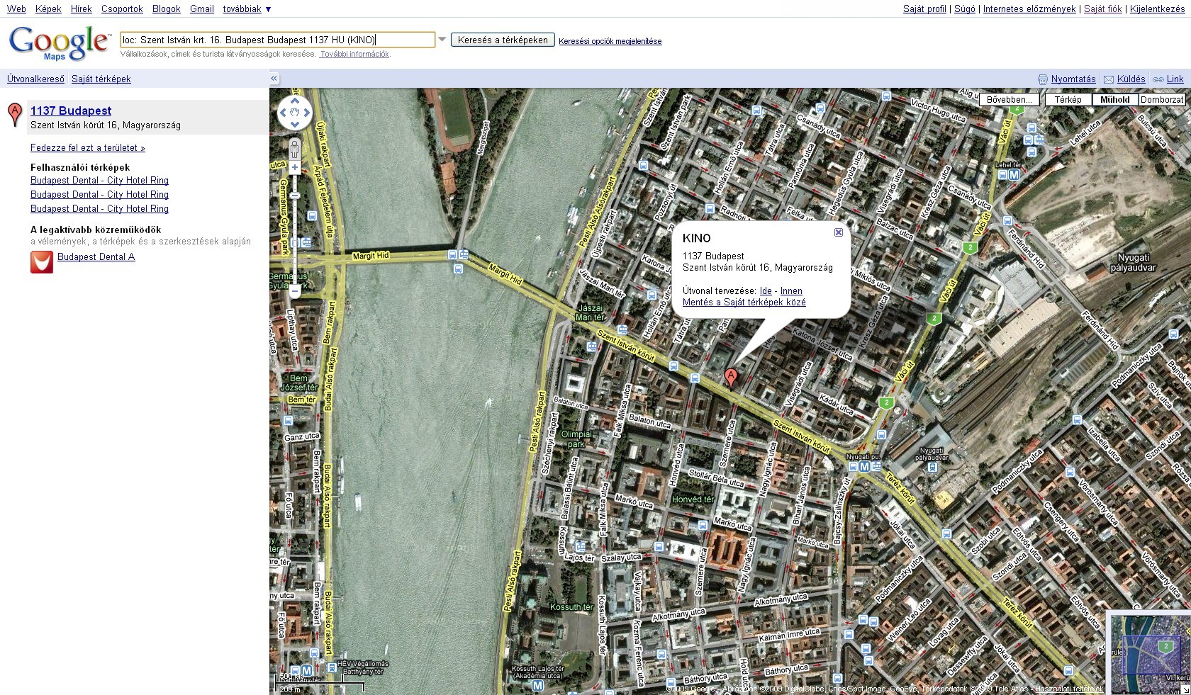 Google.hu OneBox - Mozi a térképen