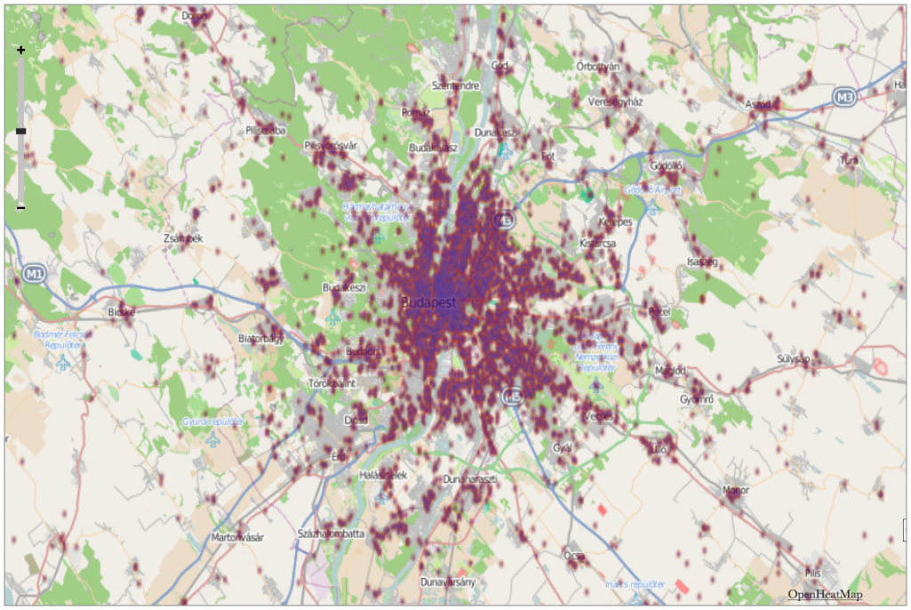 Budapest és agglomeráció web hőtérképe