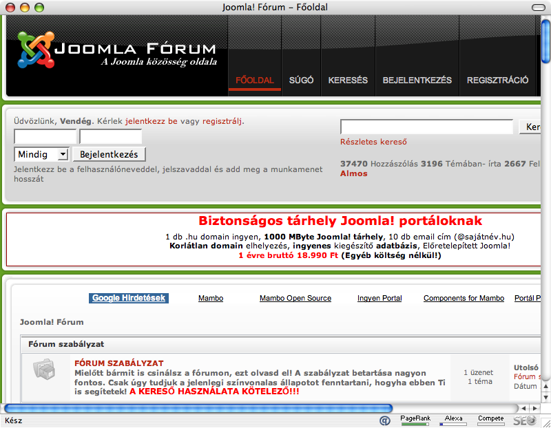 képernyőkép: Joomlaforum.hu 9-es PageRank-kel