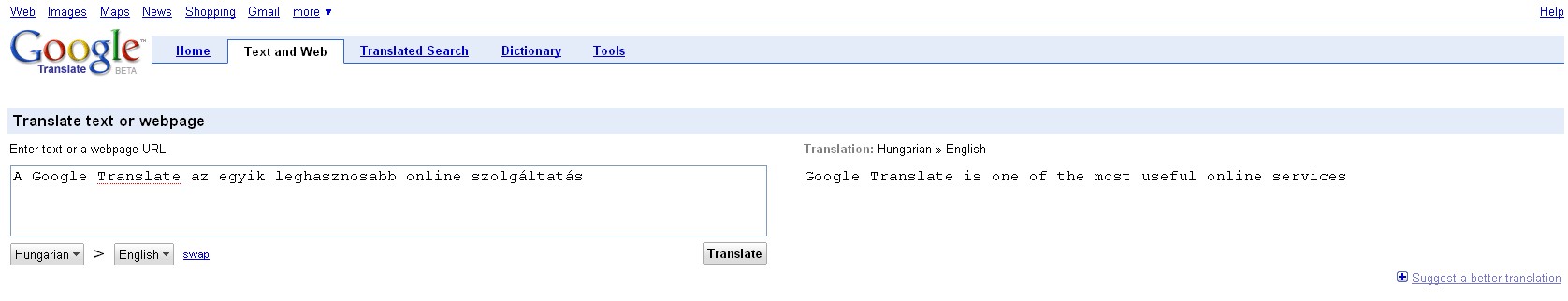 Google Translate példa 1.