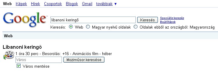 Google.hu OneBox - Film felismerése