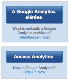 Google Analytics bejelentkező gomb (magyar és angol)