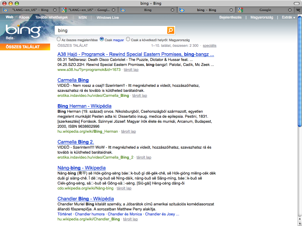 Bing.hu mutatja a bing kulcsszóra csak magyarul