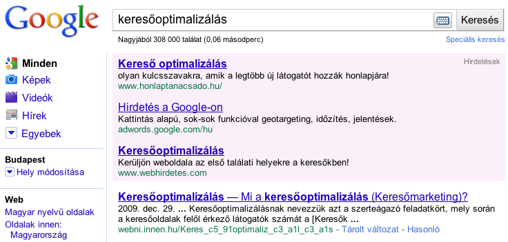 Googel találati rangsor - keresőoptimalizálás