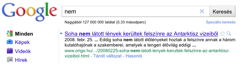 Google találatok száma - nem kulcsszó