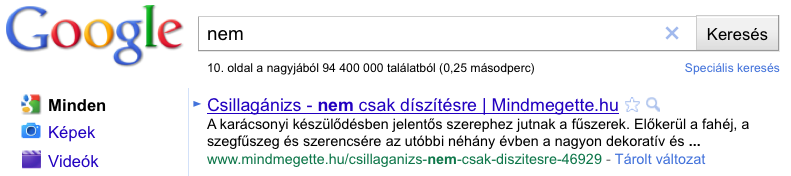 Google találatok száma 2. - nem kulcsszó