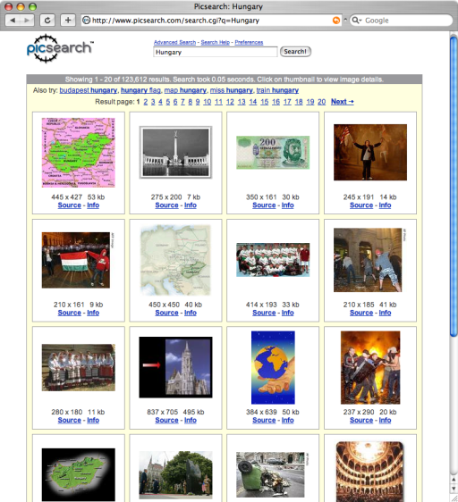 Picsearch honlapja 2006. szeptember 27-én
