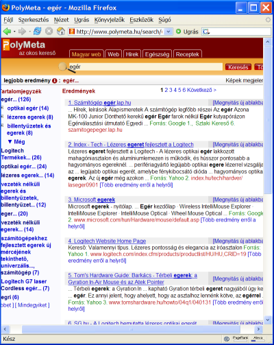 PolyMeta kereső találatai az egér kulcsszóra