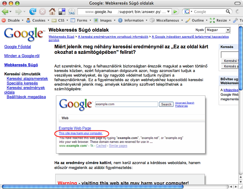 Google Súgólap a káros oldalakról
