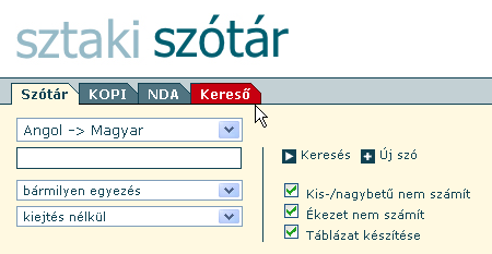 a SZTAKI kereső új felhasználói felülete